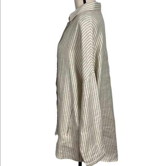 Coast 100% Linen Striped Longline Oversized Button Front Top Size Small - Picture 5 of 10